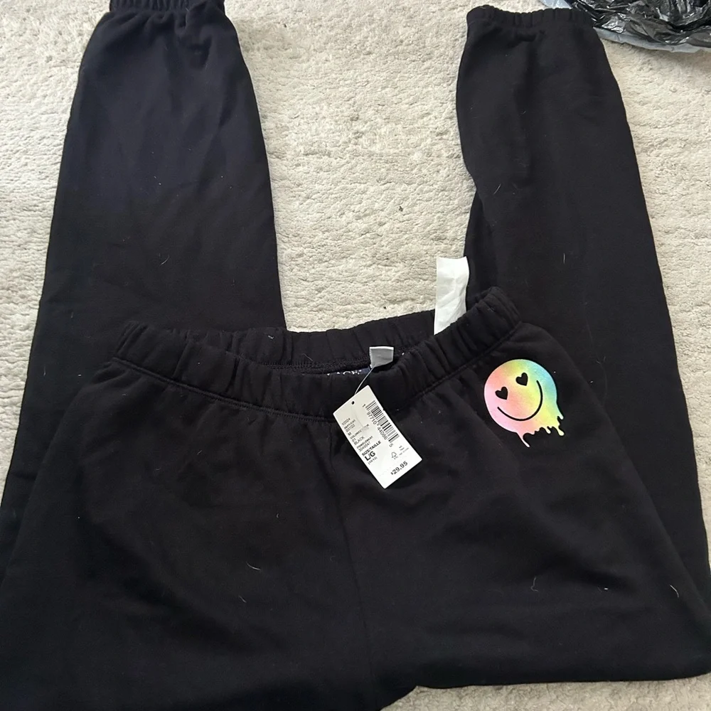 The Children’s Place Kids Black Sweatpants with Rainbow Smile Graphic NWT